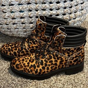 Woman's Leopard Timberland Faux Hair Boot